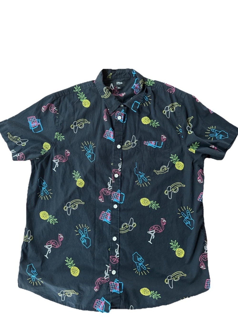 Urban Pipeline Men’s Button-Up Shirt XXL Black Neon Print Casual Short Sleeve